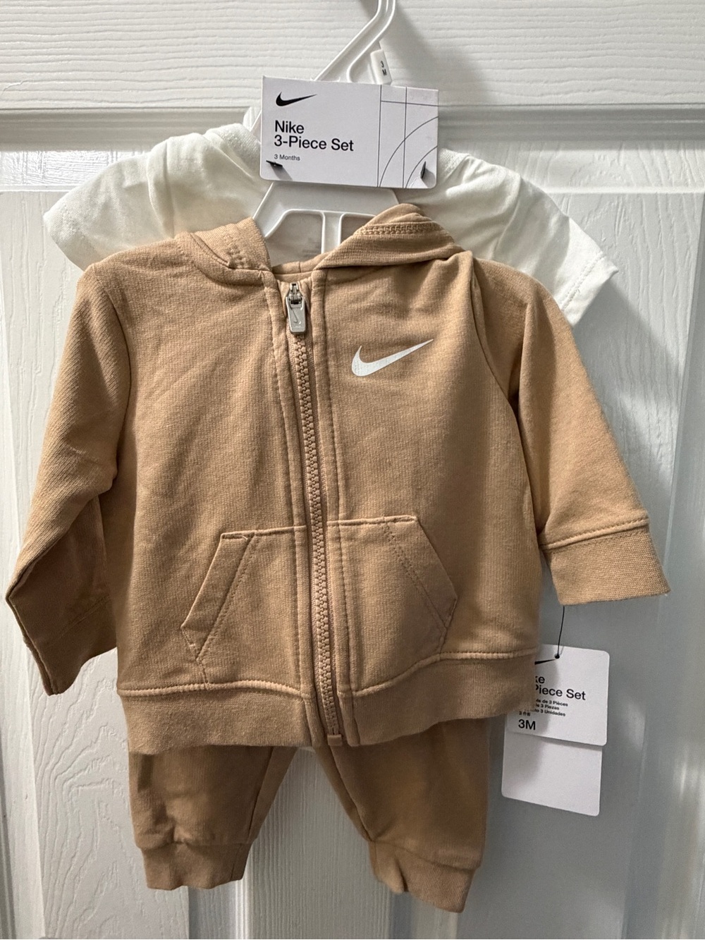 Nike Infant 3-Piece Hoodie Set in Tan and White